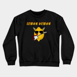 Yellow Lemon Demon - Cool and Quirky Illustration of Lemon with Glasses and Guitar - Perfect for Music and Fruit Lovers Crewneck Sweatshirt
